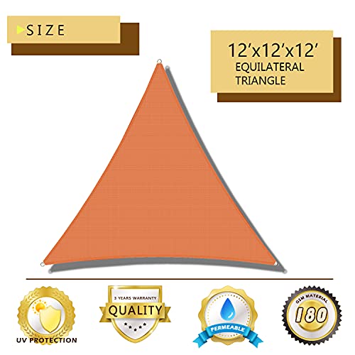 Coarbor 12'X12'X12' Sun Shade Sail Triangle 180Gsm Heavy Duty Fabric Cloth Screen For Patio Garden Yard Deck Pergola Canopy Water Permeable & Uv Resistant Customize (Orange) #TOP1