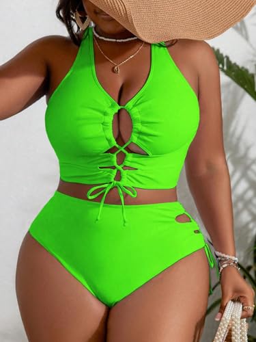 Image of SOLY HUX Women's Plus Size Bikini Set Sexy Swimsuit Lace Up Tummy Control 2 Piece Bathing Suit