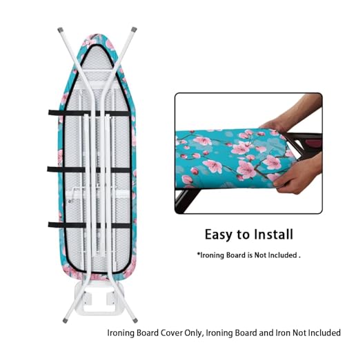 Image of Cherry Blossom Pattern Ironing Board Cover - 15 x 54 Elastic Edge, Stain Resistant & Long-Lasting, Easy Installation in Laundry Room
