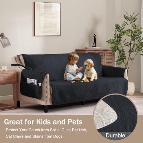 Image of Water Repellent Loveseat Cover for 2 Cushion Couch, Machine Washable Love Seat Quilted Couch Covers, Pet Friendly Loveseat Slipcovers (Loveseat 48 inch, Blue Gray)