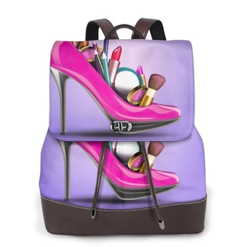 Sac à dos ordinateur portable en cuir noir imprimé mode imprimé chaussures et maquillage taille unique