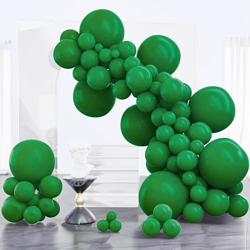 Image of PartyWoo Dark Green Balloons 100pcs Different Sizes of 18 12 10 5 Inch Emerald Hunter Forest Green Balloon Arch Kit for Birthday Christmas Graduation Dinosaur Jungle Theme Party Decorations Green-Y56