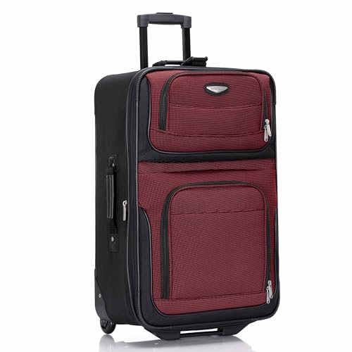 Travel Select Amsterdam 25-Inch Softside Expandable Rolling Upright Luggage, Lightweight 2-Wheel Suitcase with Push-Button Handle, Burgundy