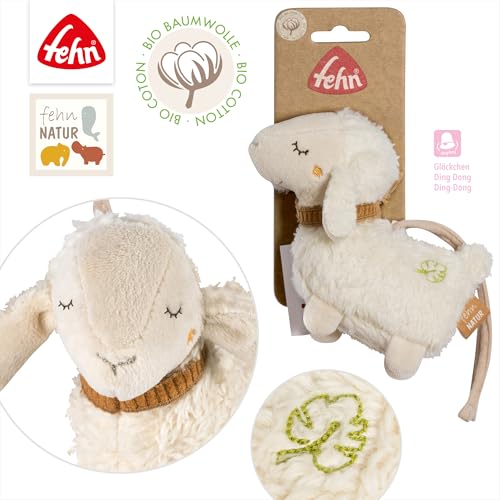 Fehn Mini-Schaf NATUR – Mini-Greifling aus Baumwolle aus biolgischem Anbau - Babyspielzeug zum Klingeln, Fühlen, Spielen mit kuschelweichem Stoff - Begleiter für Babys und Kleinkinder ab 0+ Monaten