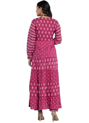 Image of Amayra Women's Pure Cotton Printed Anarkali Kurta Set with Palazzo Pants & Dupatta- Ethnic Wear