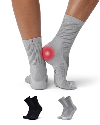 DANISH ENDURANCE 2 Paar Plantarfasziitis-Socken, Kompressionsstrümpfe, Orthopädische Socken, Knöchel und Fußgewölbe Unterstützung, Mehrfarbig (1xSchwarz/Grau, 1x Hellgrau) 39-42