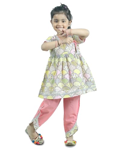 Image of Girls Pure Cotton Printed Angrakha With Dhoti