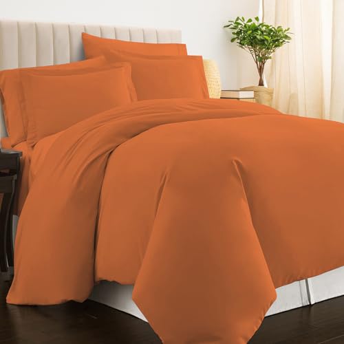 Pizuna Pure Combed Cotton Double Duvet Cover 200x200 cm Burnt Orange, 400 Thread Count Cool Breathable 100% Long Staple Cotton Sateen Weave Quilt Cover & 2 Pillowcases (Cotton Bedding Set)