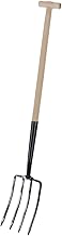 Rekord Grabegabel (Stahl, pulverbeschichtet) mit 4 Zinken, Schwanenhals und 76 cm T-Stiel aus Buchenholz, Arbeitsbreite: 18 cm, ideal zum Umgraben und um Böden aufzulockern