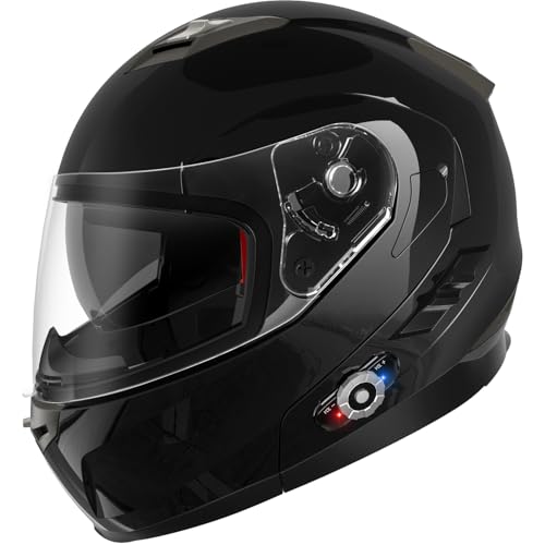 Motorcycle Helmet Bluetooth 5.0 Integrated New EPS FreedConn BM2-S Modular Flip Up Dual Visor Motorbike Helmet DOT FMVSS-218 Approved MP3 FM for Adults Men Women(Medium, Glossy Black)