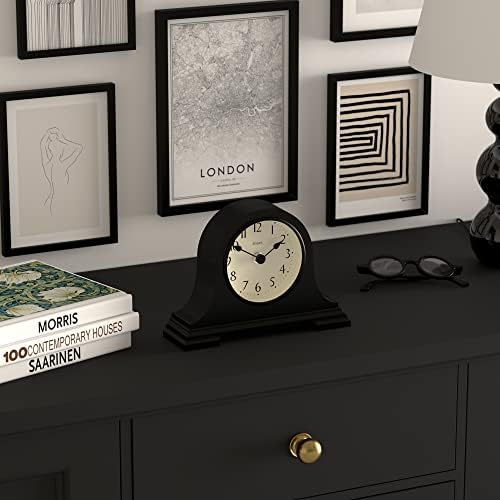 Jones Clocks® Speakeasy Mantel Clock - Traditional/Classic Design - Bedroom Clock - Living Room Clock - Office Clock - Mantel Clock - Desk Clock - Shelf Clock - Small Clock (Black)
