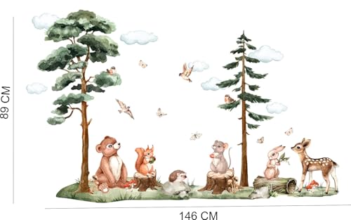 Image of Jungle Theme Wall Sticker for Kids Room Decor - Fun Animal Growth Chart with Giraffe, Elephant, Tiger, Panda, and More - Peel & Stick Removable Nursery Wall Decal (B, Medium)