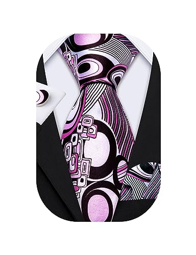 Image of Barry.Wang Classic Mens Ties Silk Necktie Pocket Square Cufflinks Set Woven Designer Wedding Business