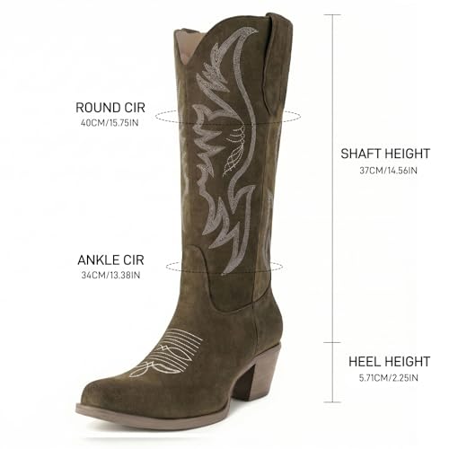 Image of Women's Mid Calf Cowboy Boots Western Pointed Toe Embroidered Boots