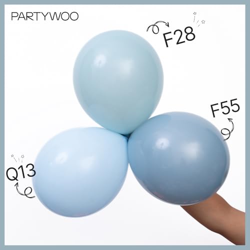 Image of PartyWoo Dusty Blue Balloons 140 pcs Different Sizes Pack of 18 12 10 5 Inch Boho Blue Balloon Arch Kit Garland For Birthday Graduation Baby Shower Wedding Party Decorations Blue-F28 and Blue-F55