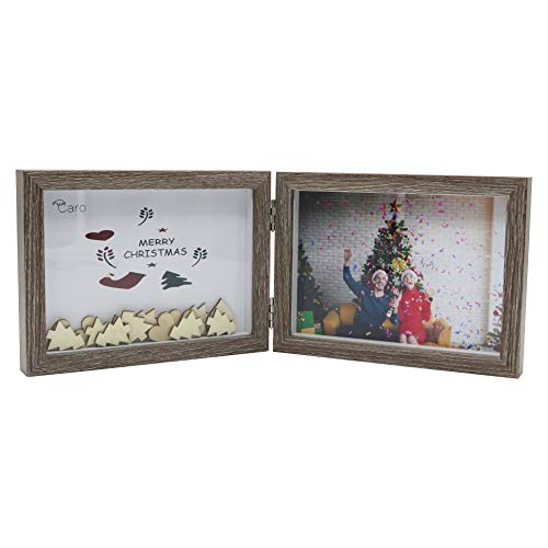 Smiling Art Bilderrahmen für 2 Fotos aus Holz, klappbarer Bilderrahmen, Doppelrahmen (Grau, Querformat, 2x13x18 cm) – Ansicht 2