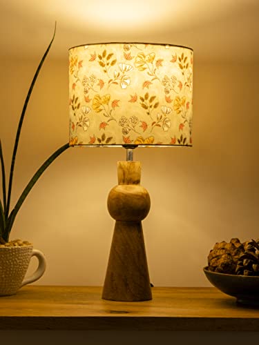 Image of Green Girgit Wooden Skirt Lamp with Multicolor Gardenia Shade
