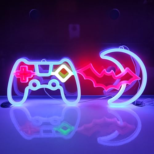 Image of JYWJ Bat Moon LED Neon Signs Desktop Wall Decoration Light | USB or Battery Powered, 3-AA Battery Option, Party Decoration, Business Decor Use, Desktop & Wall Mount