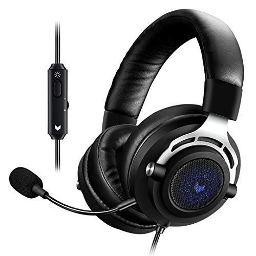 RAPOO Gaming Headset Over-Ear with Detachable mic, Blue LED Backlight, Stereo Lightweight Headphones