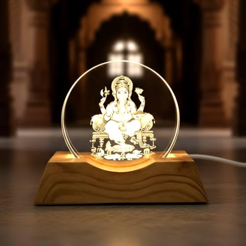 Image of Hamsa Crystal Ball Night Light,2.4 Inch Glass Ball Night LED Lamp with Woodern Base,Decorations Gifts for Men,Women,Kids,Boys,Girls | Gifts for Woman | Valentine Gifts (Ganpati Ji)