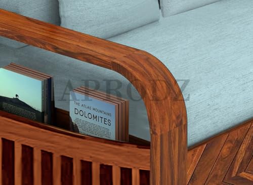 Image of APRODZ Solid Wood Sofa Cum Bed 3 Seater Velevt Fabric with Two Cushions Perfect Sofa Furniture for Home Living Office Room and Guests (Honey Finish 75x69x30-Inch)