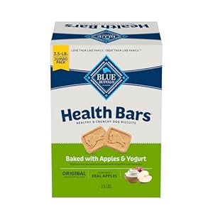 Blue Buffalo Health Bars Crunchy Dog Biscuits, Oven-Baked With Natural Ingredients, Apples & Yogurt, 3-lb. Box