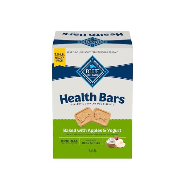 Blue Buffalo Health Bars Crunchy Dog Biscuits, Oven-Baked With Natural Ingredients, Apples & Yogurt, 3-lb. Box