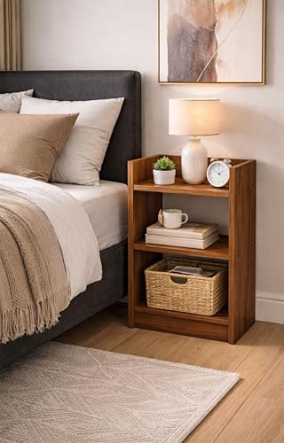 Image of Enigmatic Woodworks Wooden Open Bookshelf Multipurpose for Home Rack Showcase Organizer for Living Room I Study Room I 3-Tier I Finish-Suede DIY(Walnut) 33 * 24 * 61cm