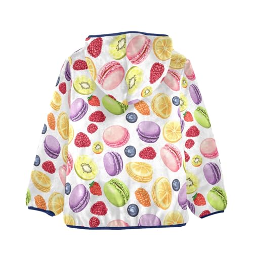 Colorful Macarons and Fruits Girls Fleece Jacket Girls Fall Jacket Boys Coats Zip Up Hoodie Outerwear 2-10T2