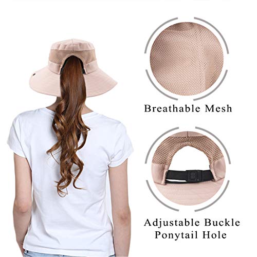 Muryobao Women Ponytail Summer Sun Hat Wide Brim Uv Hats Floppy Bucket Cap For Safari Beach Fishing Gardening Pure Pink #TOP3