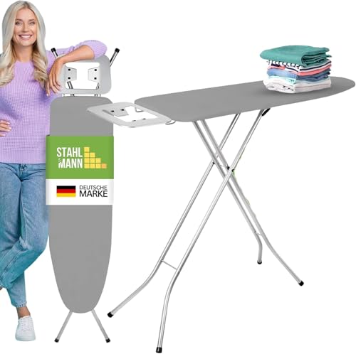STAHLMANN ® Bügelbrett [105x30 Bügelfäche ] grau mit rutschfesten...