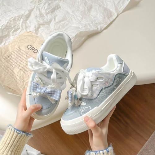 Y2K Cute Chunky Sole Kitten Lace Bow Aesthetic Shoes Platform Low Top Walking Sneakers for Women, Sweet and Fashionable Comfort2