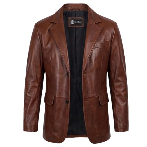 Image of Isaac & David Chicago Lambskin Genuine Casual Wear Leather Blazer Sport Coat Classic Button Closure for Men 2 Button Coat