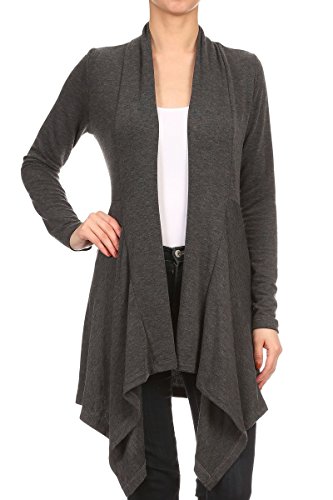 RENEEC. Women's Solid Open Front Draped Everyday Cardigan - Made in USA (X-Large, Grey)