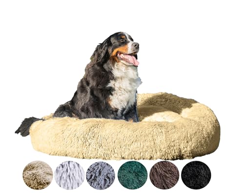 Grand Filippo Lettino Per Cani E Cuscino Gatto 120 cm - Cuscino Cane Rotondo In Materiale Shaggy - Soffice Cuccia Cane Interno Con Fondo Antiscivolo - Cat Con Dog Bed Con Cerniera - Beige
