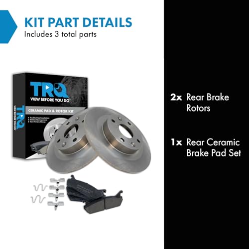 Image of TRQ Rear Brake Pad and Rotor Set Ceramic Compatible with 1991-1996 Ford Escort Mercury Tracer 1990-1994 Mazda Protege