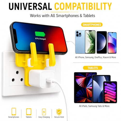Image of Leo Universal Mobile Holder & Wall Socket Charging Stand | Anti-Slip ABS Mobile Stand for Smartphones & Tablets | Portable Multi Phone Holder for Home, Office & Travel