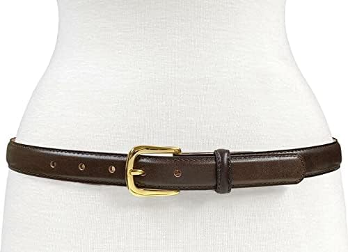Genuine Full-Grain Cowhide Leather Dress Belt Solid Brass Gold Buckle 1-3/8'' or 1" Wide - Image 2