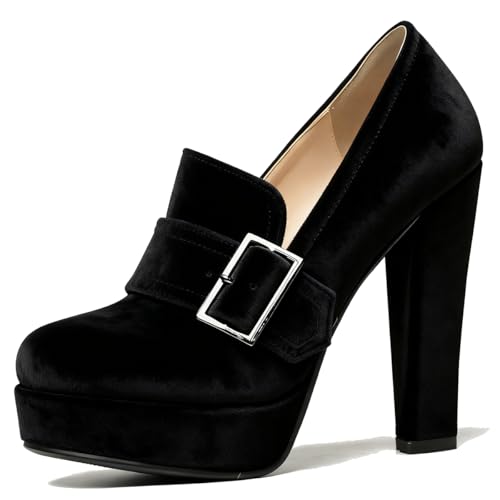 Image of SHODENSE Women Vintage Chunky Platform Loafers Pumps Tassel Round Closed Toe Slip On Suede Block High Heel Dress Loafer Shoes Buckle Strap Oxford Loafers Fringe Pump Dressy Chic Sexy Y2k 4-11 M US