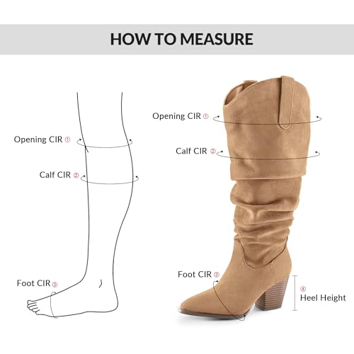 mysoft Women's Wide Calf Knee High Boots Cowgirl Low Chunky Stacked Heel Wide Width Pointed Toe Slouchy Tall Boots with Zippers2