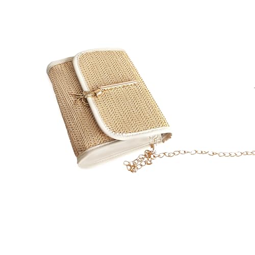 Straw Crossbody Bag for Women, Small Purse Casual Beach Rattan Clutch Summer Vacation Wristlet Wallet Chain Strap with Tassel Woven Hobo Leather Shouder Bag, Beige (7.1''L X5.7''W X1.6''H)4