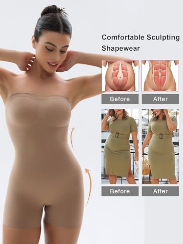 Image of SHAPERX Strapless Shortie Bodysuit for Women Tummy Control Shapewear Seamless Sculpt Body Shaper with Removable Straps