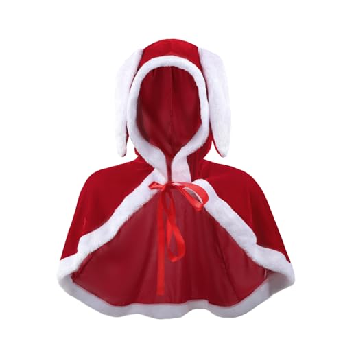TINAYAUE Red Cloak with Hood Velvet Hooded Cape Miss Santa Mrs Claus Christmas Outfit Fancy Dress Party Rabbit Short Shawl Cape Cosplay Halloween Costumes for Women