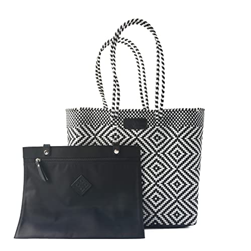 Bolso tote tejido Greca negro y blanco ecológico miniatura 3