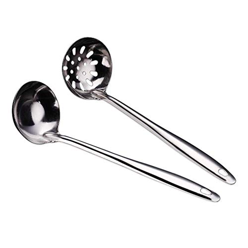 2pcs Stainless Steel Soup Ladle Skimmer Spoon Set Soup Spoon Hangable Kitchen Utensil Tool