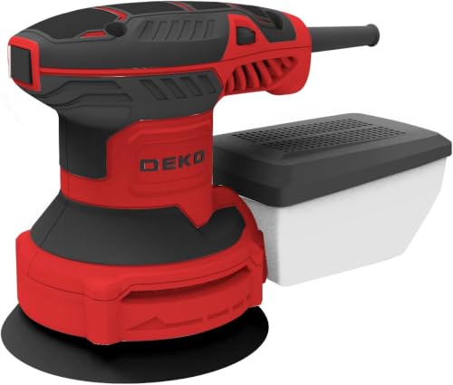 DEKOPRO Lijadora Orbital 300W, 6 Velocidades, 14000 RPM, Lijadora Eléctrica Ideal para Superficies de Madera y Acero con 16 Hojas de Papel de Arena（Negro rojizo）