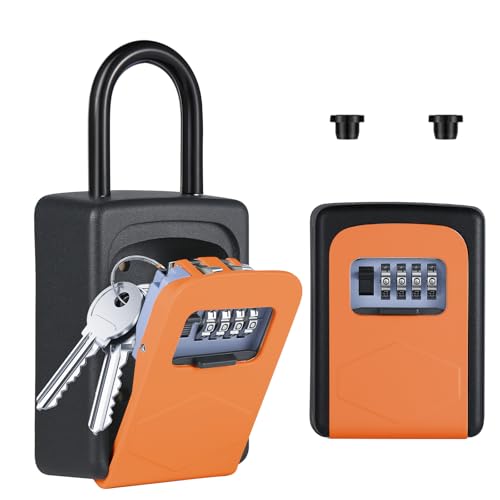 NAGE キーボックス ダイヤル式 屋外 壁掛け 防水 4桁 鍵ボックス 暗証番号 鍵入れ 南京錠 鍵ケース 大容量 防犯 盗難防止 倉庫 玄関 工事用 ki-bokkusu key box(オレンジ)