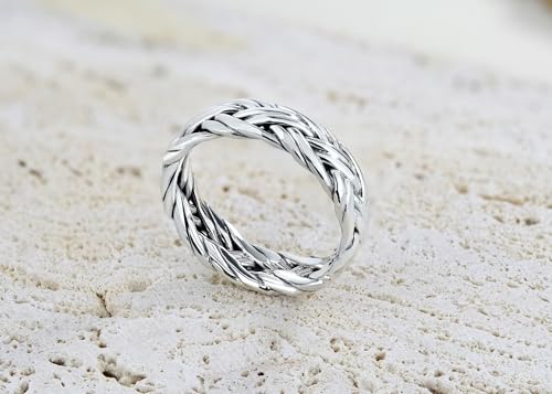 AeraVida Hand Crafted Woven Braid 7 mm Band Sterling Silver Ring | Handcrafted Sterling Silver Rings | Woven Rings for Women | Comfort Fit US Sizes 6-142