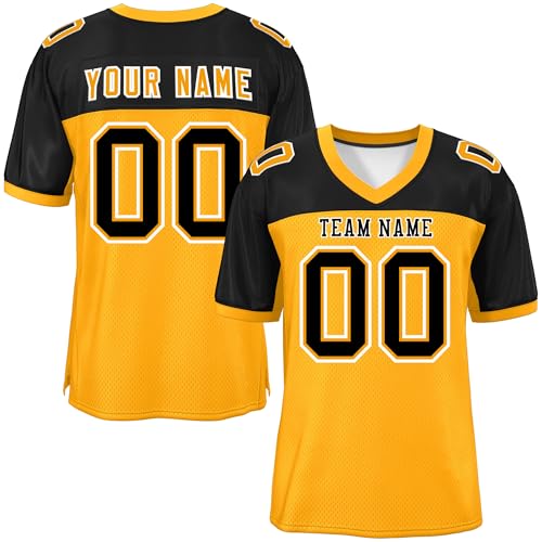 Generic Custom Football Jersey Personalized Team Name & Number Short Sleeve School Jersey for Men Women Youth Athletic Shirt, Black&yellow02