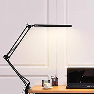 LED Bureaulamp Aceshop Dimbaar Daglicht Bureaulamp Metalen Klem-On Ambachten Swing Arm LED Bureaulamp Verstelbare Oogzorgzame Tafellamp met 3 Lichtmodi Kantoor Leeslamp Studie Lamp 12W (Zwart)